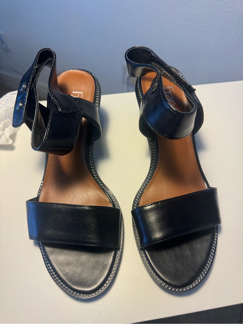 Franco Sarto Black Ankle Strap Block Heel Sandals - Picture 4 of 7